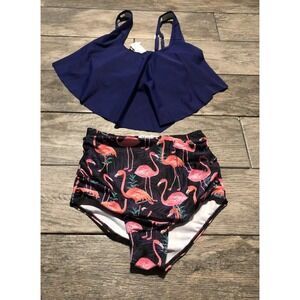 New MARINAVIDA Swimsuit Women Two Piece  Bathing Sz Small Flamingo Blue‎